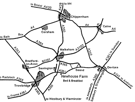 Map of local area, showing Newhouse Farm Bed & Breakfast